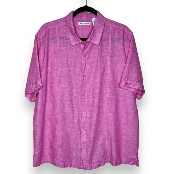Cubavera Linen Blend Pink Panel Shirt Short Sleeve Button Front Men Size XL - Picture 1 of 13